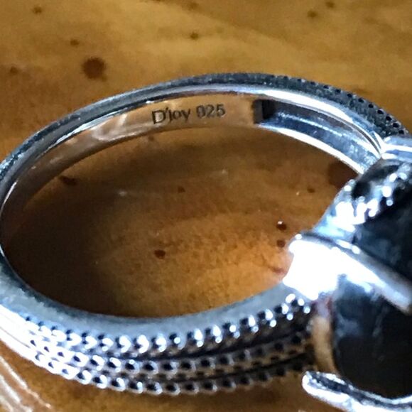 Natural Black Jade Sterling Silver Snake Ring Size 6 - Picture 6 of 9